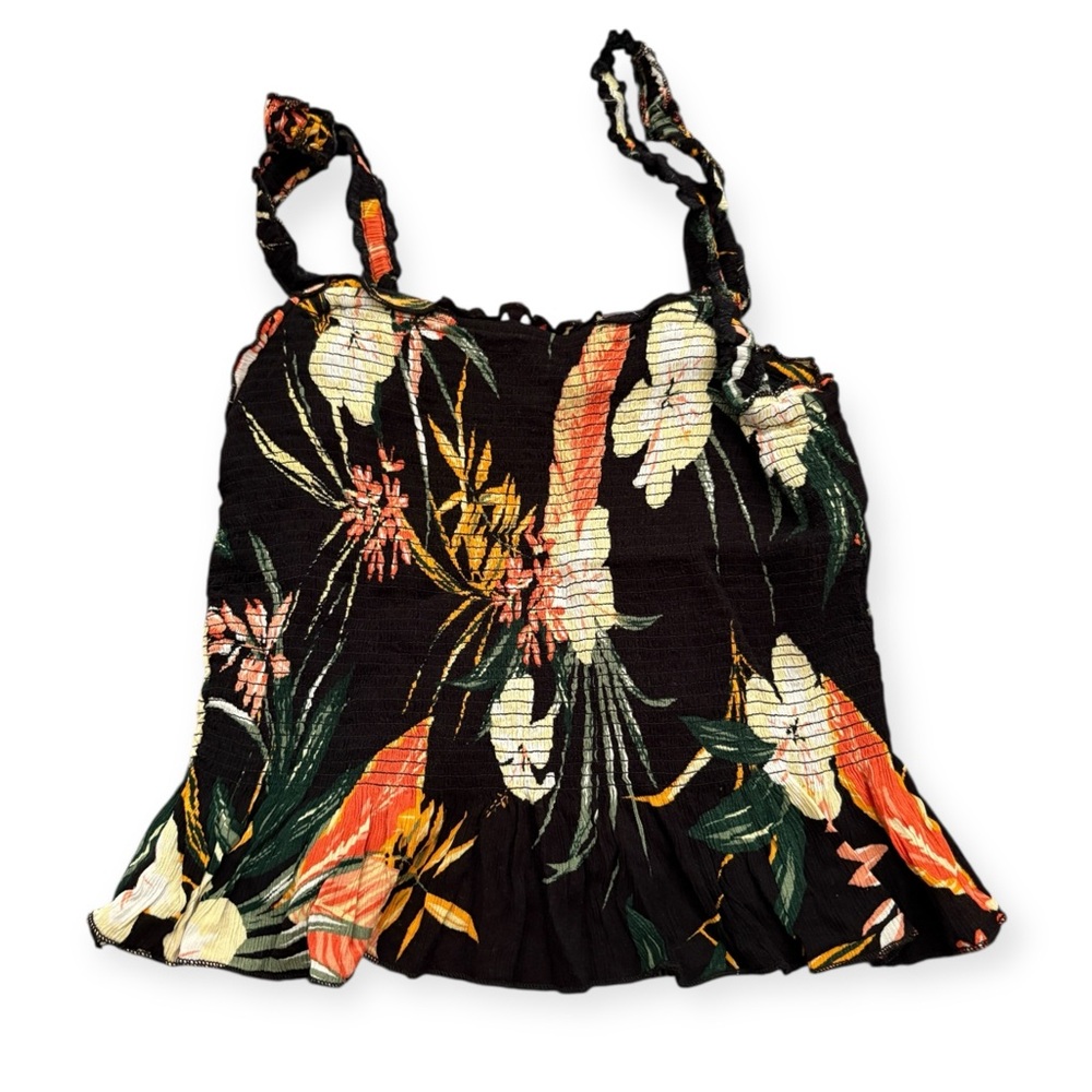 Patrons of Peace Black with Floral Print Tank Top Size Medium